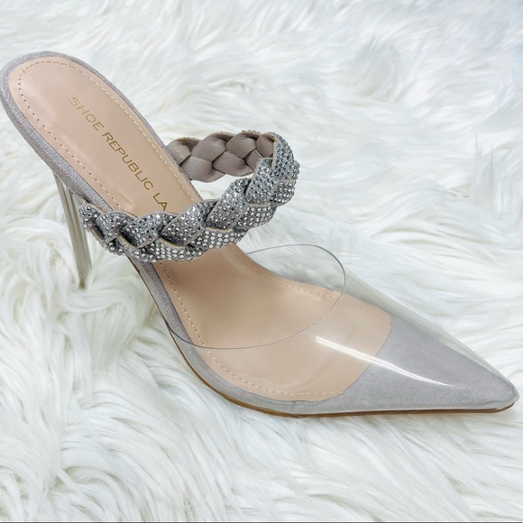 Silver clear rhinestoned braid heel - Picture 2 of 7